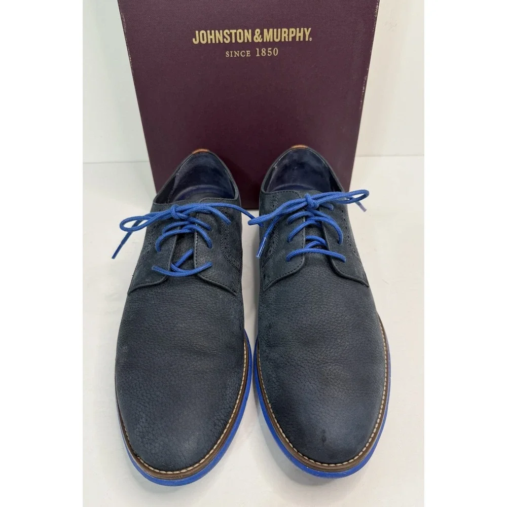 Johnston & Murphy EATON Plain Toe Men Shoes 13M Navy Blue Nubuck Leather 59-3849